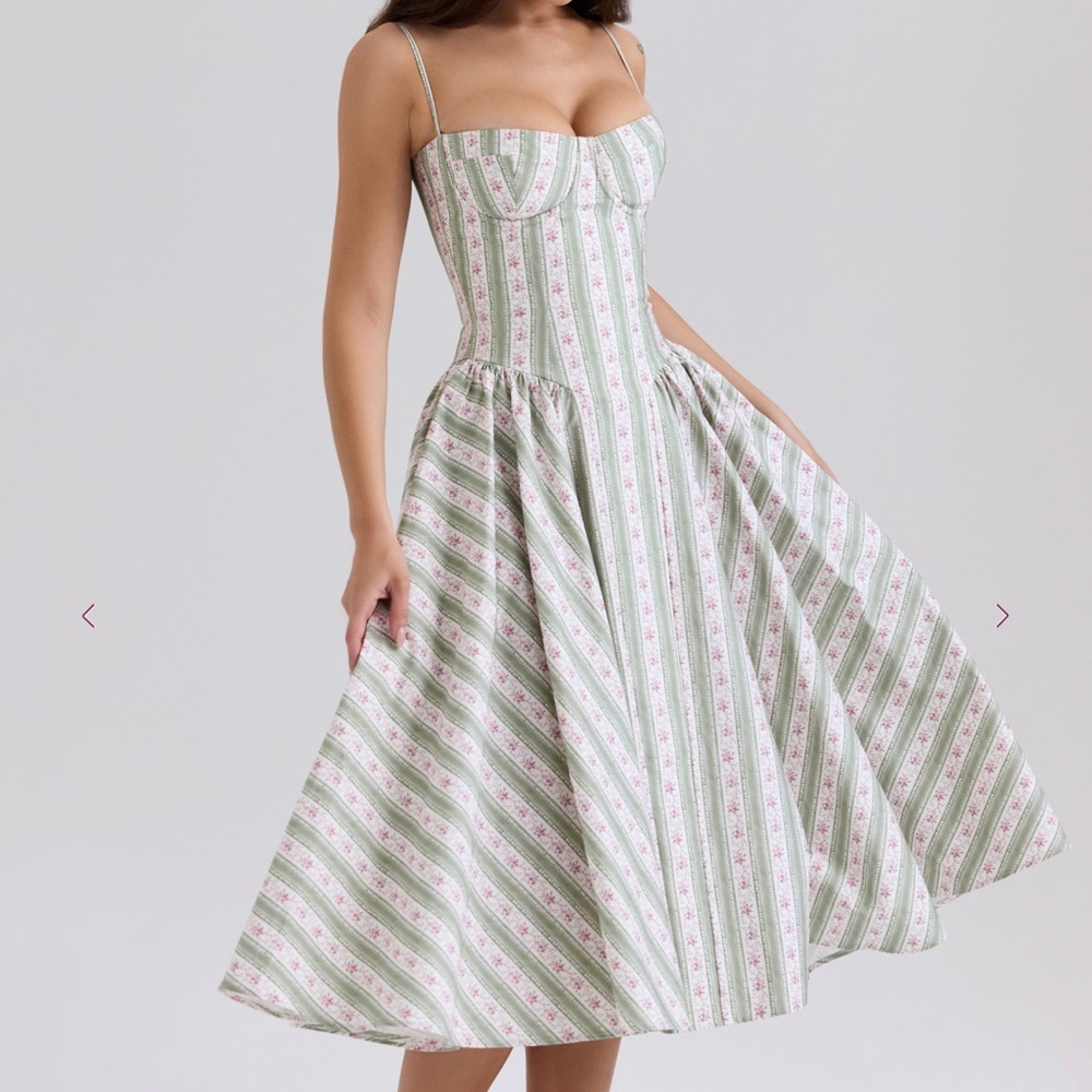 House of CB Samaria Dress in Sage Striped Floral